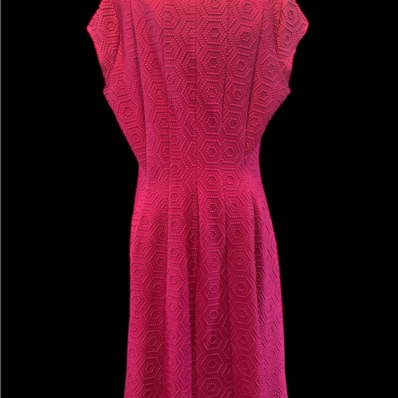 ELLE -Pink-Fuchsia Embroiled Geometric Pattern Stretchy Dress - Picture 2 of 6